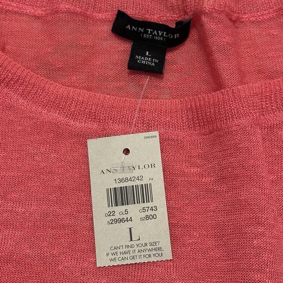 ANN TAYLOR Blouse Linen Blend Slub Knit 3/4 Sleeve Stripe White Pink NWT - Picture 5 of 7